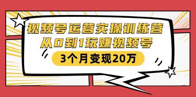 视频号运营实操训练营：从0到1玩赚视频号，3个月变现20万-课程网