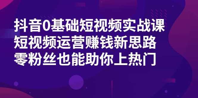 抖音0基础短视频实战课，短视频运营赚钱新思路，零粉丝也能助你上热门-课程网