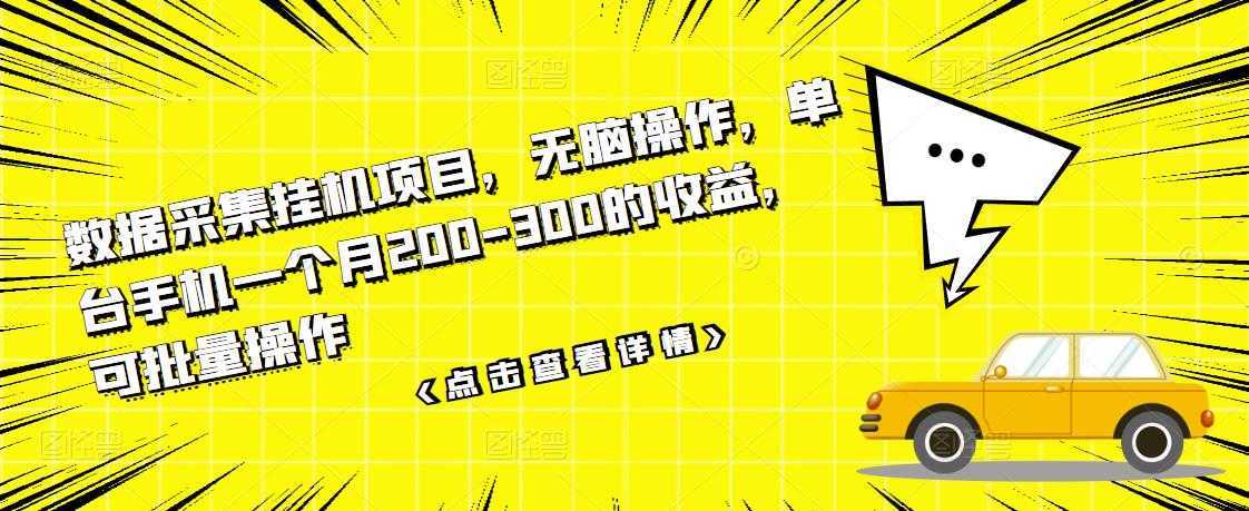 数据采集挂机项目，无脑操作，单台手机一个月200-300的收益，可批量操作-课程网