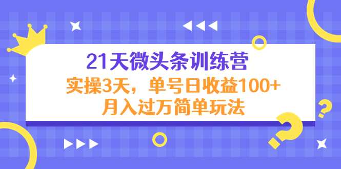 21天微头条训练营，实操3天，单号日收益100+月入过万简单玩法-课程网