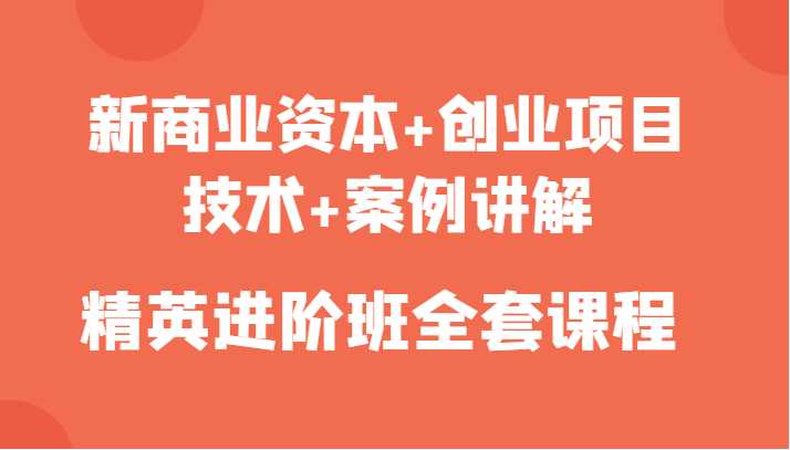 新商业资本+创业项目，技术+案例讲解，精英进阶班全套课程-课程网