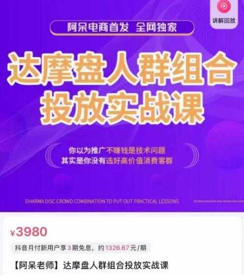 阿呆电商·达摩盘人群组合投放实战课，你以为推广不赚钱是技术问题，其实是你没有选好高价值消费客群-课程网