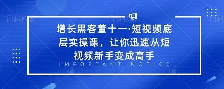 增长黑客董十一·短视频底层实操课，从短视频新手变成高手-课程网