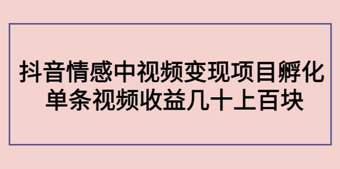 副业孵化营第5期：抖音情感中视频变现项目孵化 单条视频收益几十上百-课程网