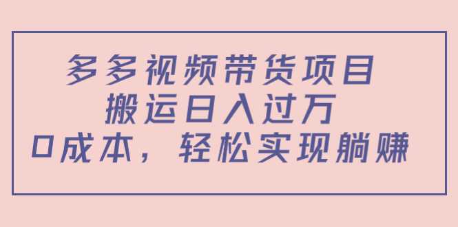 多多视频带货项目，搬运日入过万，0成本，轻松实现躺赚（教程+软件）-课程网