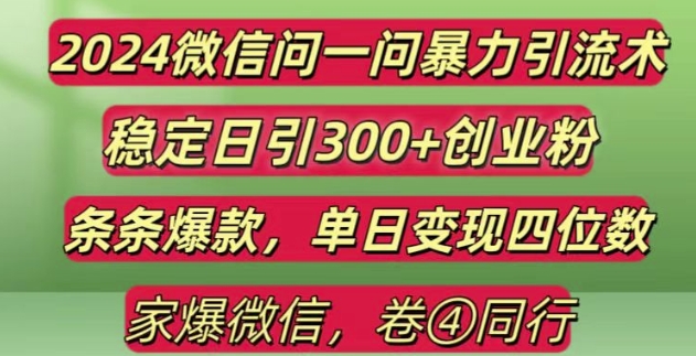 2024最新微信问一问暴力引流300+创业粉,条条爆款单日变现四位数【揭秘】-课程网